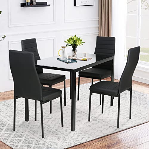 FDW 5 Piece Table and Chairs Dining Table Set Kitchen Table for Small Spaces Dinning Room Marble Grain (Black)