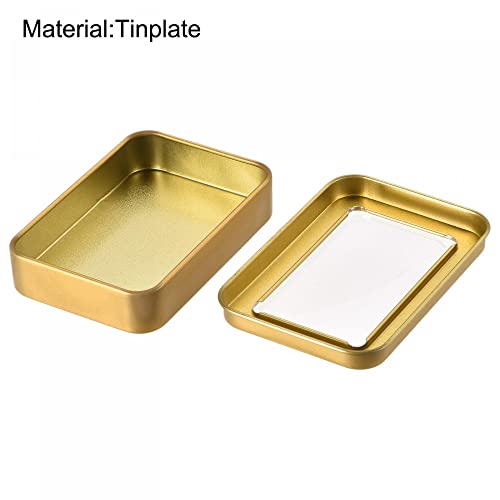 uxcell Metal Tin Box, 3.43" x 2.36" x 0.71" Rectangular Empty Tinplate Storage Containers with Clear Lids, Gold Tone