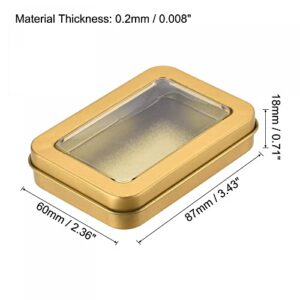 uxcell Metal Tin Box, 3.43" x 2.36" x 0.71" Rectangular Empty Tinplate Storage Containers with Clear Lids, Gold Tone