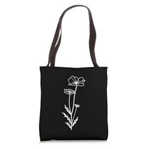 cosmos october birth month flower line art floral minimalist tote bag