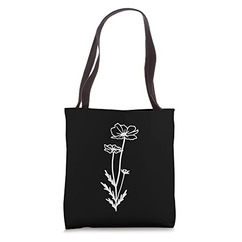 Cosmos October Birth Month Flower Line Art Floral Minimalist Tote Bag