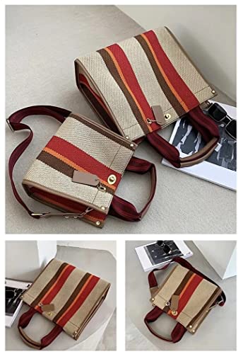 Womens Shoulder Bags - Casual Handbags - Strip Fashion Design - Bag for Travel, Office, School (Brown)