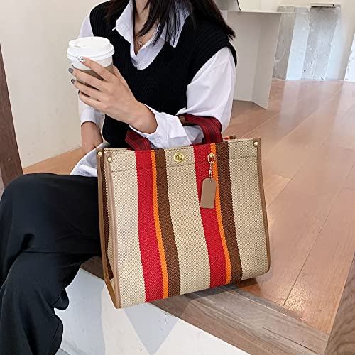 Womens Shoulder Bags - Casual Handbags - Strip Fashion Design - Bag for Travel, Office, School (Brown)