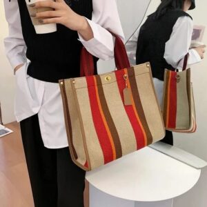 Womens Shoulder Bags - Casual Handbags - Strip Fashion Design - Bag for Travel, Office, School (Brown)