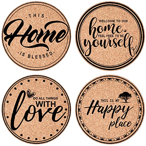 Natural Coasters for Drinks Absorbent Cork Coasters with Holder Set of 8, Thick Coaster for Drink, Cups, Mugs, Gift for Friends, New Home, Housewarming Gifts, Living Room Decor, Apartment Decor