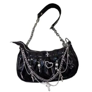 goth purse gothic purse aesthetic purse goth bag for women pu purse shoulder bag for women y2k fashion (black)