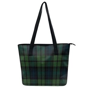 sweet tang women’s soft waterproof pu leather tote purses handbags lightweight satchel zipper shoulder bags scottish tartan plaid bag for business/travel/date/party/shopping/beach/school