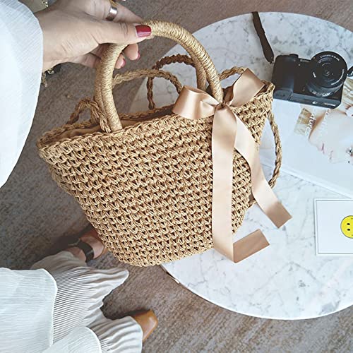 Straw Bag for Women - Woven Beach Bag Straw Tote Bag 2 in 1 Shoulder Bags and Handmade Straw Handbags for Summer