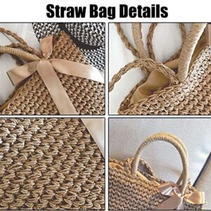 Straw Bag for Women - Woven Beach Bag Straw Tote Bag 2 in 1 Shoulder Bags and Handmade Straw Handbags for Summer