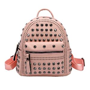 ladies women pu leather backpack rivet studded cute satchel school bags (pink-s)