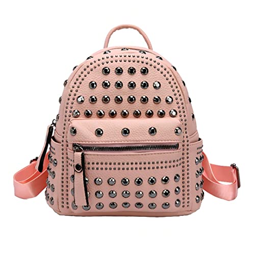 Ladies Women PU Leather Backpack Rivet Studded Cute Satchel School Bags (Pink-S)