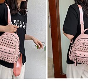 Ladies Women PU Leather Backpack Rivet Studded Cute Satchel School Bags (Pink-S)