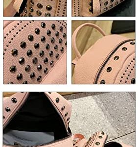 Ladies Women PU Leather Backpack Rivet Studded Cute Satchel School Bags (Pink-S)