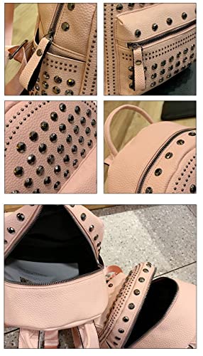 Ladies Women PU Leather Backpack Rivet Studded Cute Satchel School Bags (Pink-S)