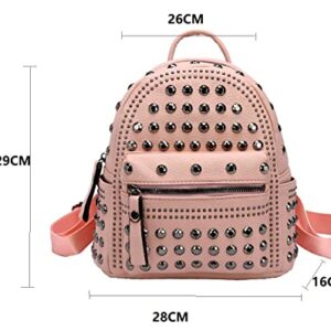 Ladies Women PU Leather Backpack Rivet Studded Cute Satchel School Bags (Pink-S)