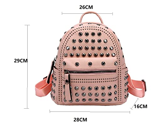 Ladies Women PU Leather Backpack Rivet Studded Cute Satchel School Bags (Pink-S)