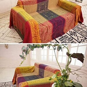 FinalNest Bohemian Tribal Throws Blankets Reversible Colorful Red Blue Boho Hippie Chenille Jacquard Fabric Throw Covers Large Couch Furniture Sofa Chair Loveseat Recliner Oversized (Red,L:102x87)