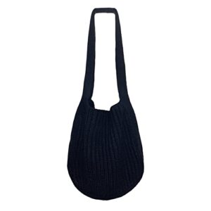 women retro summer hobo bag trendy knitted shoulder bags mesh hollow tote bag fairycore grunge aesthetic beach purse (black)