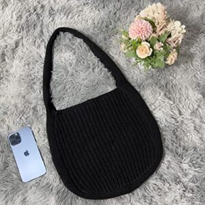 Women Retro Summer Hobo Bag Trendy Knitted Shoulder Bags Mesh Hollow Tote Bag Fairycore Grunge Aesthetic Beach Purse (Black)