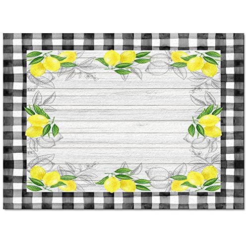 AmbeHome Large Area Rug 5' x 7' Bedroom Rugs, Lemon Runner Rug Non Slip Kitchen Rug Washable Floor Carpet Mat for Living Room Bathroom Outdoor Summer Farmhouse Wooden Grain Checkered