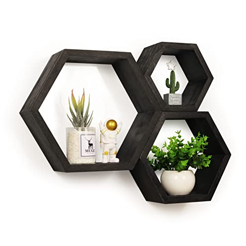 Hexagon Floating Shelves,Geometric Figure Wall Shelf for Living, Room,Kitchen,Bedroom, Bathroom, Wall Decoration Honeycomb Floating Shelf(Black)