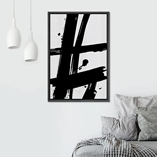 SIGNWIN Framed Canvas Print Wall Art Black Ink Paint Stroke Grid Landscape Abstract Shapes Illustrations Modern Art Minimal Relax/Calm Multicolor for Living Room, Bedroom, Office - 24"x36" Black