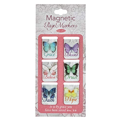 Christian Art Gifts Set of 6 Botanic Butterfly Blessings Inspirational Magnetic Bible Verse Bookmark with Scripture, Size Extra Small 1" x .75" (2.99)