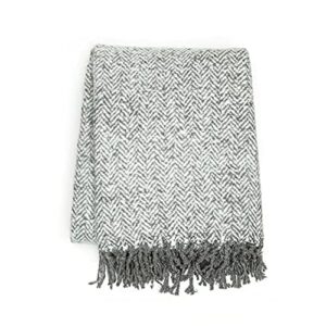 soft cashmere acrylic throw blanket fringe throw blanket lightweight cozy shawl warp throw blanket for bed or sofa farmhouse outdoor throw blankets, 51″ x 67″, grey