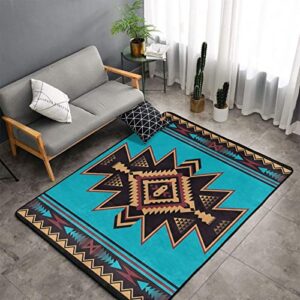 indian native american turquoise navajo geometric area rugs home decor pad for living room bedroom bathroom floor mat non-slip carpets 5’x7′