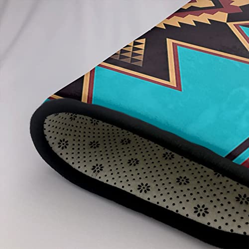 Indian Native American Turquoise Navajo Geometric Area Rugs Home Decor Pad for Living Room Bedroom Bathroom Floor Mat Non-Slip Carpets 5'x7'