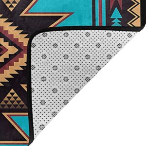 Indian Native American Turquoise Navajo Geometric Area Rugs Home Decor Pad for Living Room Bedroom Bathroom Floor Mat Non-Slip Carpets 5'x7'