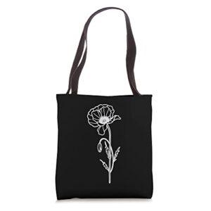 poppy august birth flower line art minimalist personalized tote bag