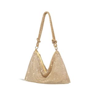 yuwita rhinestone evening handbag purse small hobo shoulder bag for women (gold)