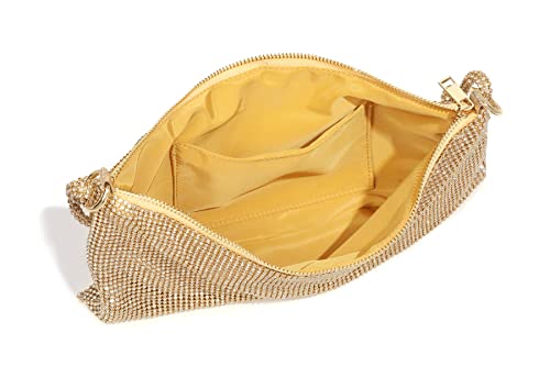 YUWITA Rhinestone Evening Handbag Purse Small Hobo Shoulder Bag for Women (Gold)