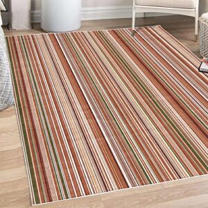 lunarable geometric decorative rug, colorful vertical stripes arrangement abstract ornamental line design, quality carpet for bedroom dorm and living room, 4′ x 5′ 5″, pale cinnamon