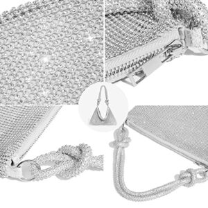 YUWITA Rhinestone Purse for Women Evening Bag Glitter Sparkly Mini Handbags (Silver)