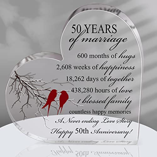 Qunclay Years of Marriage Gift Wedding Anniversary Heart Marriage Keepsake Decoration Gift for Couple Parent Women Mom Husband Wife (50th)