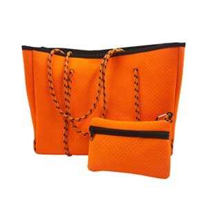 mesh beach bag breathable perforated diving material beach bag large capacity women’s shoulder bag, orange