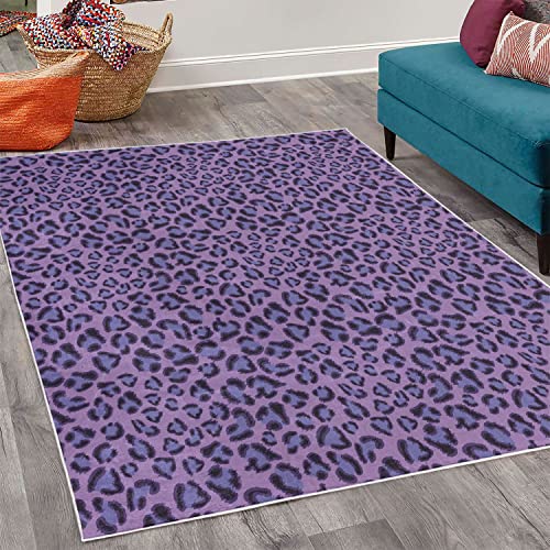 Lunarable Animal Print Decorative Rug, Leopard Skin Wildlife Safari Design Creative Contemporary Art, Quality Carpet for Bedroom Dorm and Living Room, 4' X 5' 5", Lavender