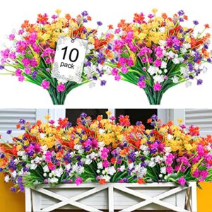 quathech artificial flowers for outdoors – 10pcs plastic uv resistant faux flowers decoration greenery garden shrubs，bulk fake flowers in vase (colorful 10pcs)…