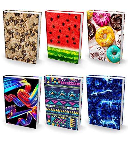 Book Sox Stretchable Book Cover: 6 Print Value Pack. Fits Most Hardcover Textbooks up to 9 x 11. Adhesive-Free, Nylon Fabric School Book Protector Easy to Put On Jacket wash Re-use (Ultra Print2020)