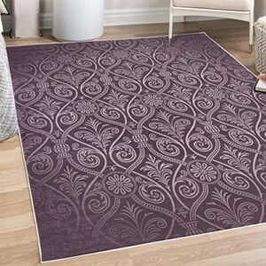 lunarable damask decorative rug, antique baroque pattern mild gothic victorian style repeated curly motifs, quality carpet for bedroom dorm and living room, 5′ 1″ x 7′ 5″, plum lilac