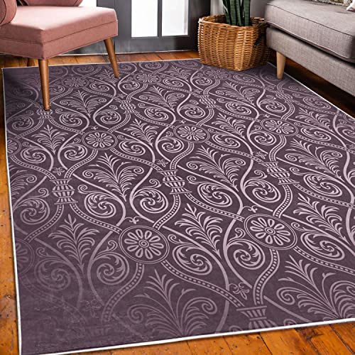 Lunarable Damask Decorative Rug, Antique Baroque Pattern Mild Gothic Victorian Style Repeated Curly Motifs, Quality Carpet for Bedroom Dorm and Living Room, 5' 1" X 7' 5", Plum Lilac