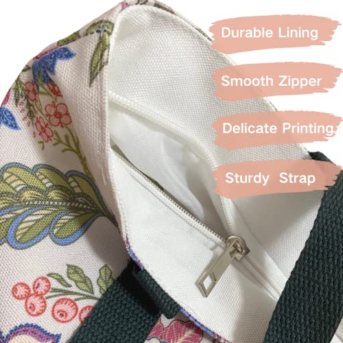 Canvas Tote Bag with Interior Pocket Sturdy Lining Large Shopping Bag for Women Durable Lady Totes Flower Print