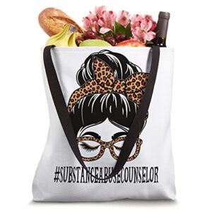 Substance Abuse Counselor Leopard Messy Bun Back To School Tote Bag