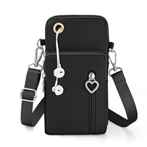 crossbody wallet phone bag for women nylon small crossbody shoulder /arm bag cell phone purse with headphone port (black)