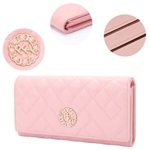 Titosha Valentines Day Gifts Womens Wallets With Large Capacity Rfid Blocking Medium Wallets For Women Trifold Wallet Ladies Purse PU Leather Pink Wallet