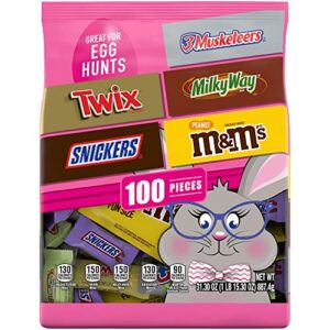 m&m’s peanut, snickers, twix, milky way & 3 musketeers & easter chocolate candy spring assortment, 31.3 oz, 100-piece bag