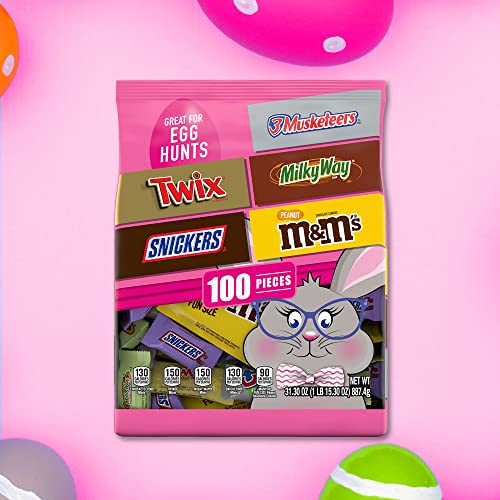 M&M'S PEANUT, SNICKERS, TWIX, MILKY WAY & 3 MUSKETEERS & Easter Chocolate Candy Spring Assortment, 31.3 oz, 100-Piece Bag