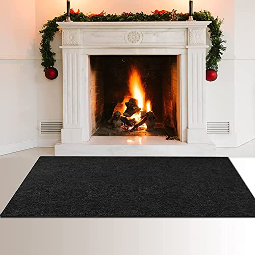 Fireplace Rug Fire Resistant Rectangular Fireproof Hearth Pads Polyester Trim Non Slip Wood Stove Mat, Protects Floors Patio from Sparks Embers